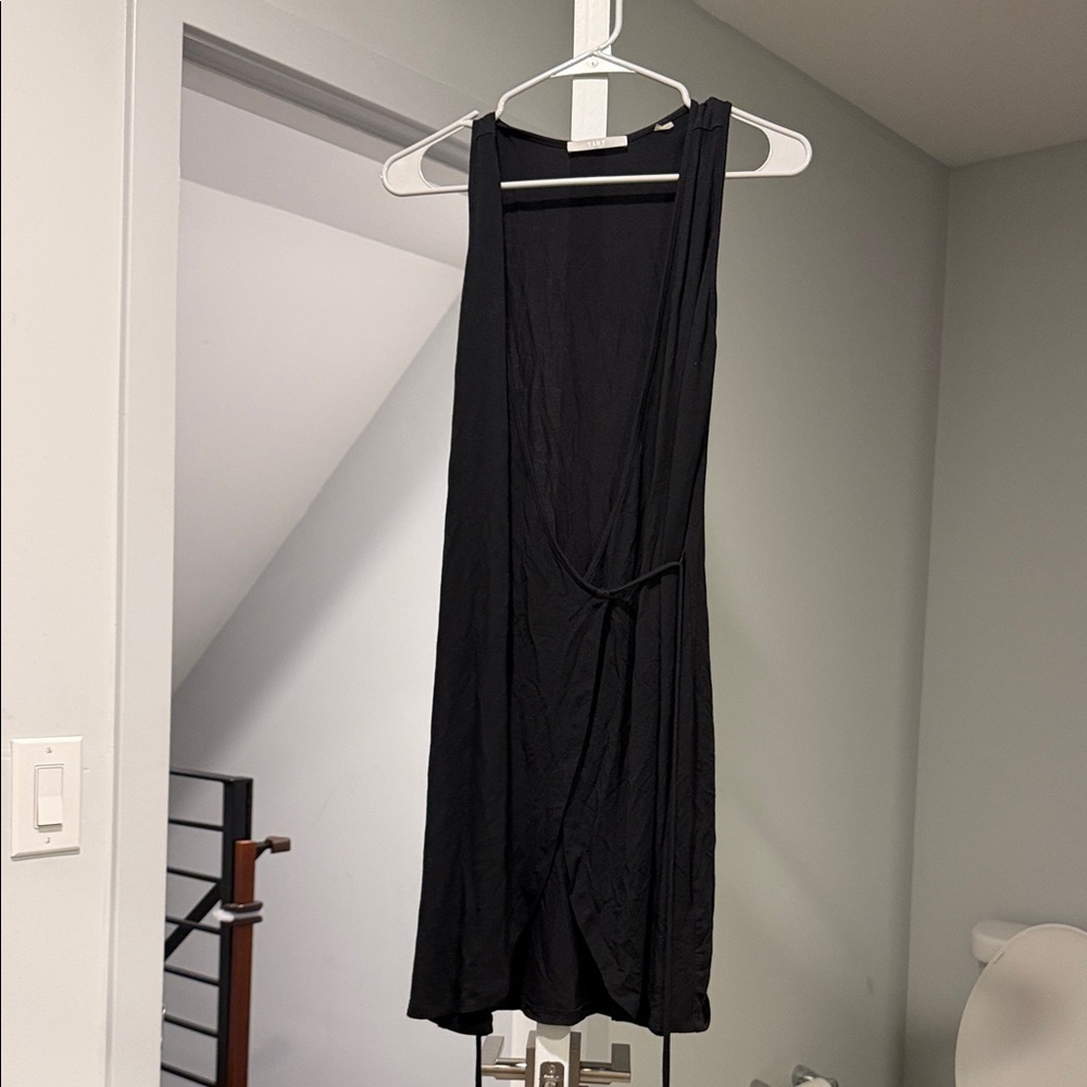Black Sleeveless Wrap Mini Dress